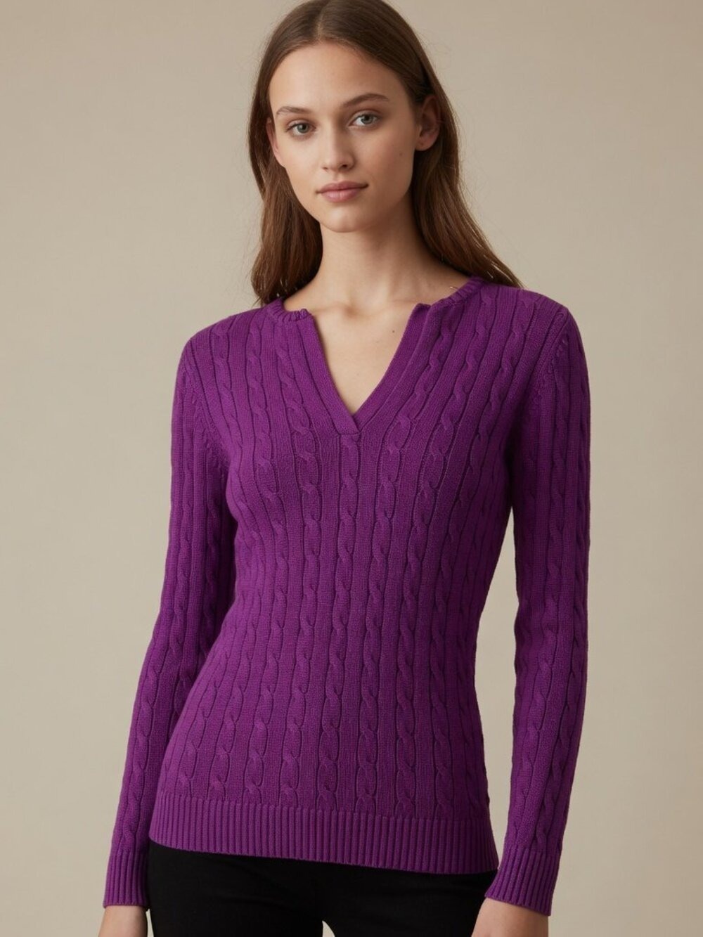 *Ralph Lauren Purple Cable Knit V Neck Sweater Long Sleeve M